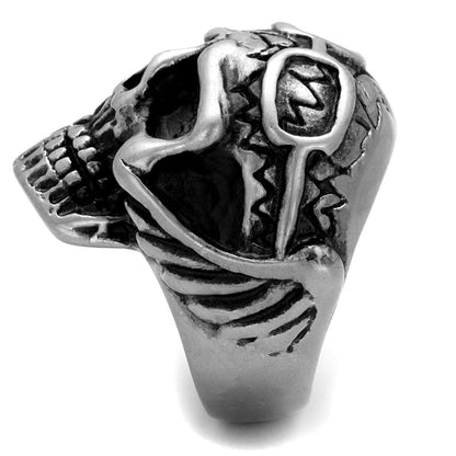 TK2414 - Antique Silver Stainless Steel Ring with Epoxy  in Jet